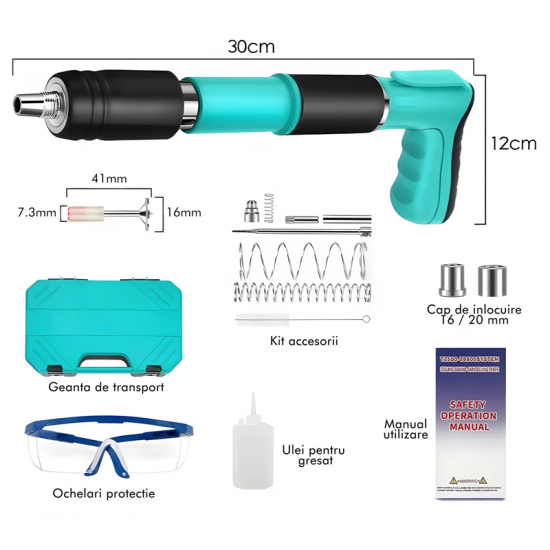 Kit pistol manual pentru fixare nituri/ cuie, Accesorii + 50 Cuie